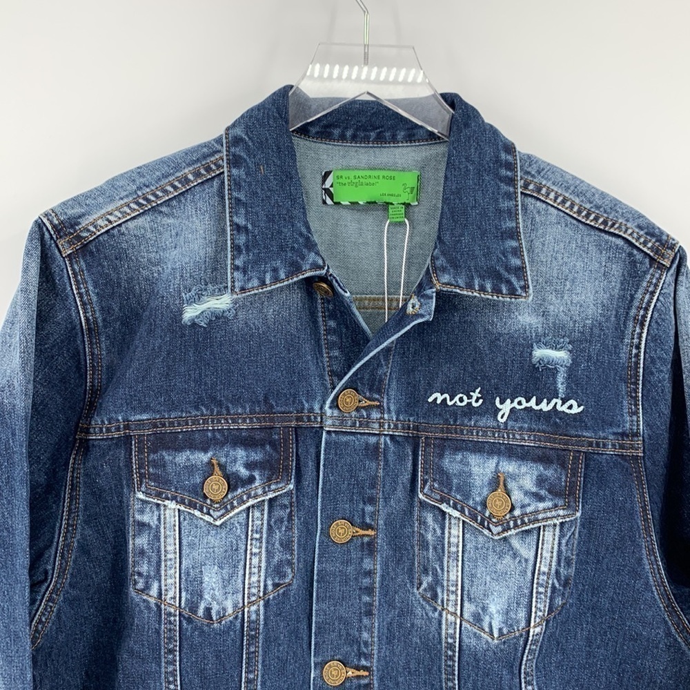 Sandrine Rose embroidery blue denim jacket coat distressing l'Artiste new Medium - Picture 3 of 6